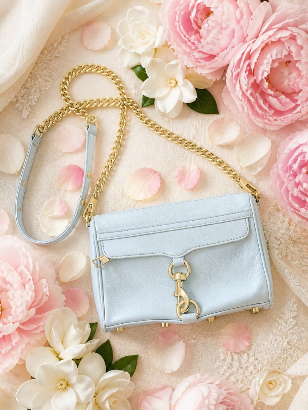 Rebecca Minkoff Mini Mac Cream Leather Crossbody Bag with Gold Chain Strap